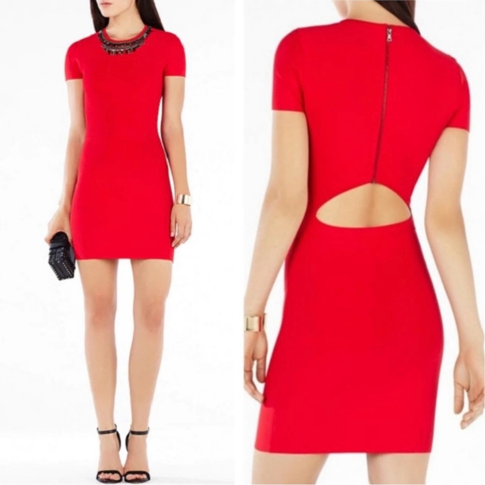 BCBG Maxazria Kaylen Women’s Stretch Cutout Back Red Mini Dress Size S